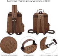 Mochila vintage de moda para hombre, bolso de hombro convertible para iPad de 12,9 pulgadas, bolso de lona informal para la escuela, viajes, trabajo, senderismo, camping, mochila de lona para hombre. - details 1