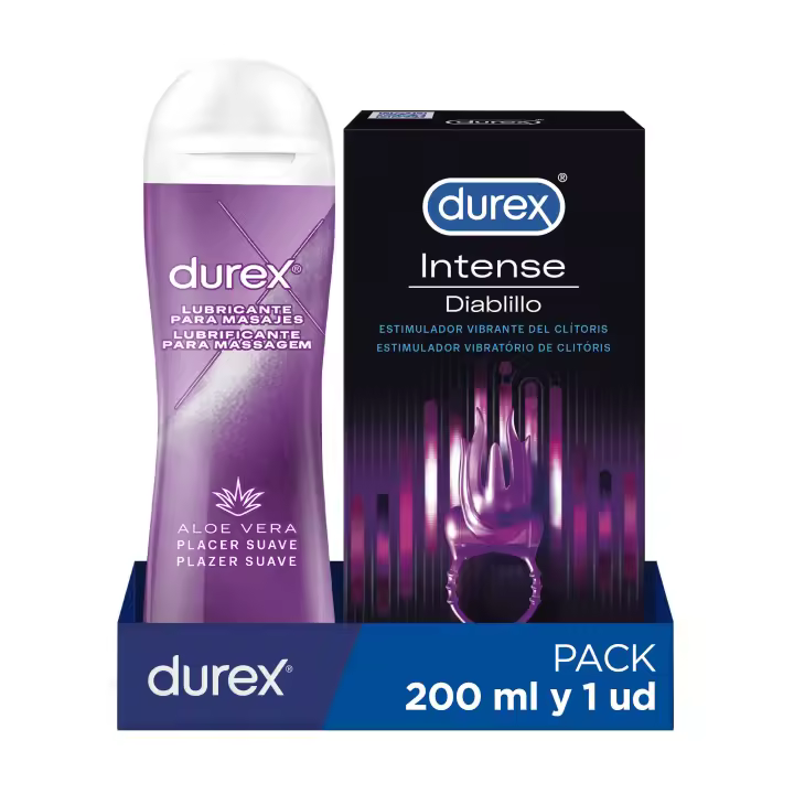 Durex Anillo Vibrador Intense Orgasmic Diablillo Estimulador Clítoris + Massage 2 en 1 Gel de Masaje Erótico con Aloe Vera - 1