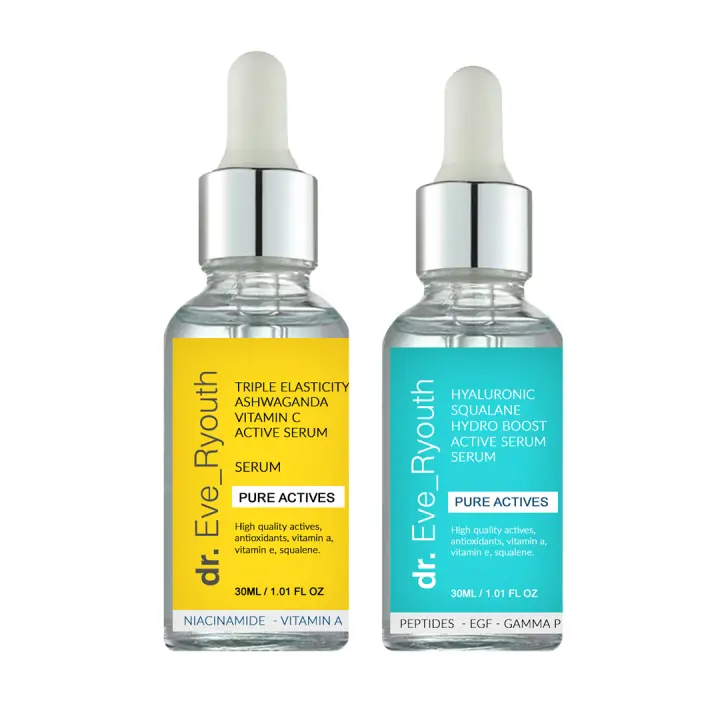 Dr. Eve_Ryouth Suero activo Hydro Boost de ácido hialurónico Squalane 30 ml + Suero activo potente de triple elasticidad Ashwaganda Vitamina C 30 ml - 1