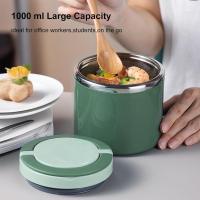 Termo de acero inoxidable para alimentos, 1 L, a prueba de fugas, termo para alimentos, recipiente térmico con asa (verde) - details 3