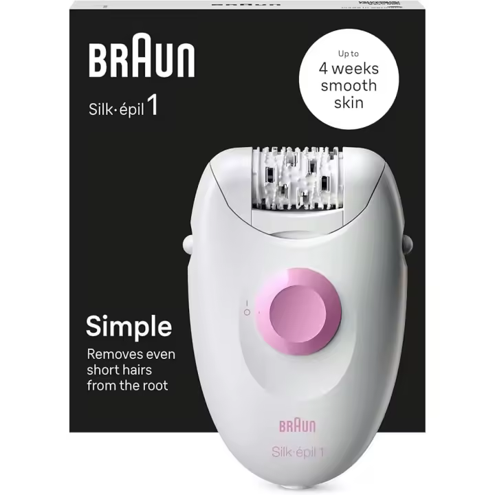 Braun Silk•épil 1 1-010 Depiladora Eléctrica con Cable – Piel Suave Durante Semanas, Eliminación Precisa del Vello, Blanca y Rosa - 1