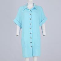 Vestido Elegante De Verano Para Mujer Con Cuello En V Y Mangas Cortas Botones Y Cuello Encogible Vestido De Oficina Para Dama Con Estilo Robe - details 33