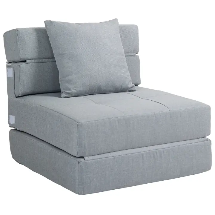 HOMCOM Sillón para dormir plegable, sofá cama, sillón plegable 2 en 1 con función de cama, sillón de relajación con almohadas, cama de invitados para salón, dormitorio, capacidad de carga hasta 100 kg, gris claro - 1