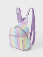 Mochila Clásica Para Niñas Con Estampado Ombre Y Chevron Emboss Hecha De PU Con Lining De Algodón Bolsa De Hombro Para Niños - details 3