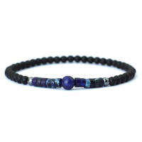Pulsera Única Para Hombres Con Piedra De Ojo De Tigre 4mm Y Pequeñas Perlas Negras Onyx Pulsera Bohemia De Moda Sin Cierre - details 9