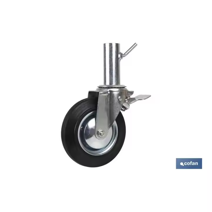 COFAN - Rueda giratoria de andamio hembra con freno | Medidas: 200 x 50 mm | Tubo hembra de Ø50 mm - 1