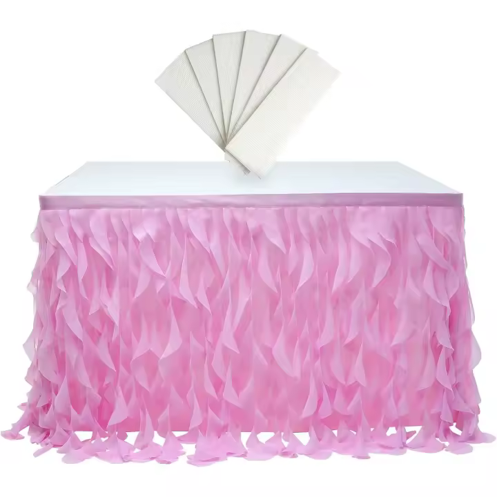 Falda de mesa de tul colgante, mantel de tul para fiestas de cumpleaños, bodas, decoración de cama, color rosa, 77 cm de alto x 187 cm de largo - 1