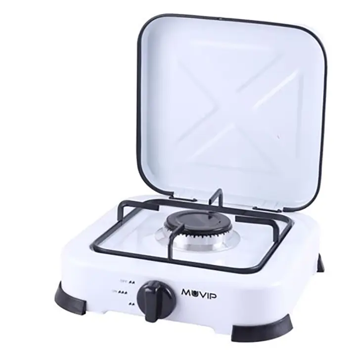 Muvip Cocina de Gas 1 Fuego - Quemador Esmaltado Extraible - Encendido Manual - Patas de Goma - Tapa Protectora - Hornillo de gas - 1