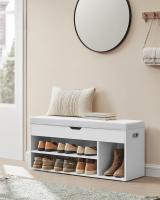 Banco zapatero con asiento acolchado, resistente, 3 estantes, tapa abatible, marrón o blanco, perfecto para pasillo o habitación - details 1