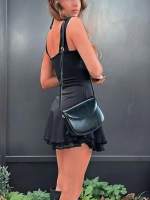 Vestido Mini De Noche Con Encaje Satinado Y Volantes En Hombros Y2K Para Mujer Estilo Tie Shoulder Silueta Ajustada Y Flared - details 2
