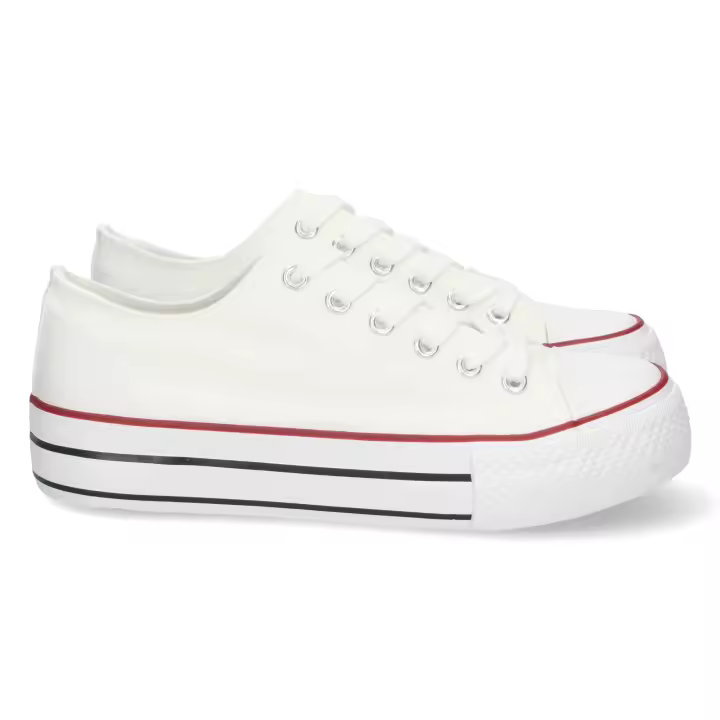 PuntoSalao Zapatillas planas doble suela estilo bamba en lona mujer blanco A307 - 1