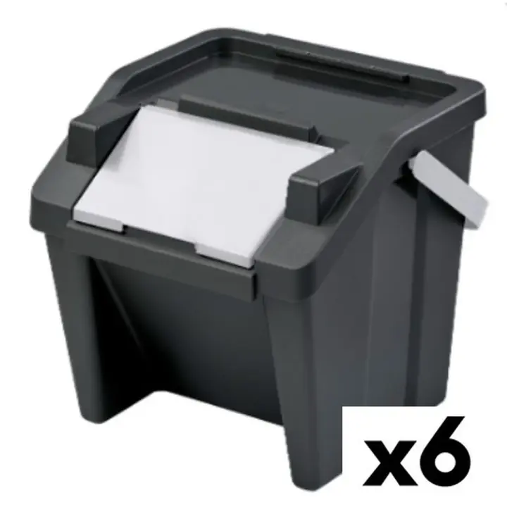 Cubo de Basura para Reciclaje Tontarelli Moda Blanco Negro Apilable 28 L (6 Unidades) - 1