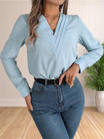 Blusa Elegante De Negocios Para Mujer Con Cuello En V Y Mangas Largas Vestido Trabajo Tops Casual De Poliéster Transpirable Para Otoño/Winter - details 19