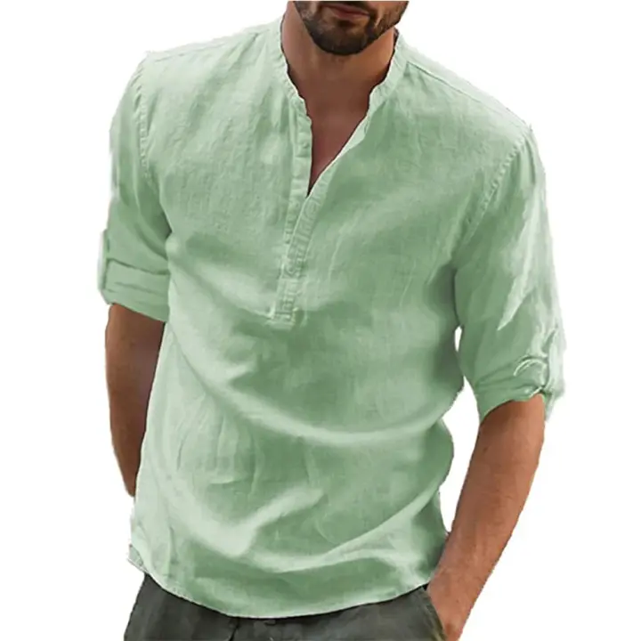 Camisa Casual Para Hombre Algodón Y Lino Suelta Manga Larga Primavera Otoño Camisa Elegante Cómoda Para Diario - 1