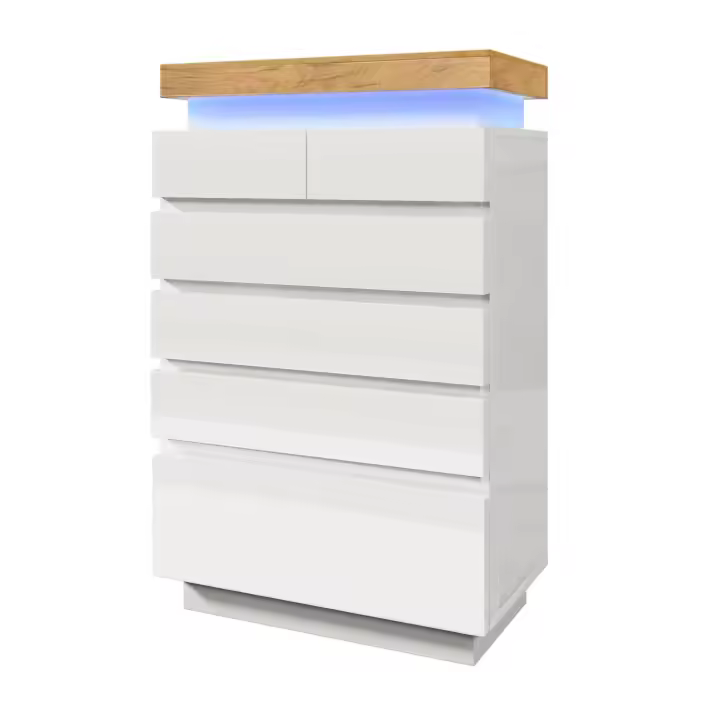 Cajonera, Aparador de Alto Brillo con 6 Cajones, Iluminación LED (Control App), Armario Multifunction para Sala de estar y Dormitorio, 115x73x39 cm - 1