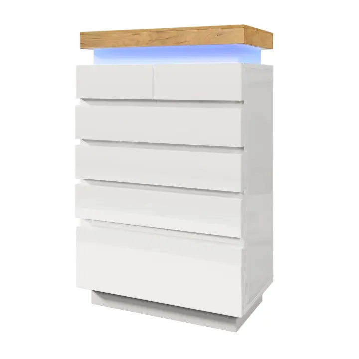 Cajonera, Aparador de Alto Brillo con 6 Cajones, Iluminación LED (Control App), Armario Multifunction para Sala de estar y Dormitorio, 115x73x39 cm - 1