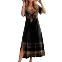 Vestido Largo Elegante Para Mujer Con Estampado Allover Manga Corta Y Rotura Para Primavera Verano Vestido De Fiesta Casual - details 9