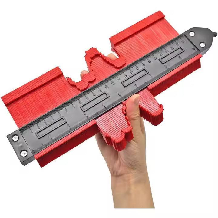Calibre de contorno con cerradura, 10 pulgadas, herramienta de medición de perfil duplicador de bricolaje, herramienta de copia, regla de medición de forma irregular para esquinas, azulejos, laminado, madera, tubo de bobinado, marco redondo y más (rojo) - 1