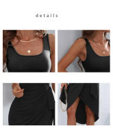Vestido Elegante Para Oficina Para Mujer En Blanco Con Encaje Vestido De Verano Primavera Con Hombros Descubiertos Cuello Cuadrado Asa Y Abertura Midi - details 1