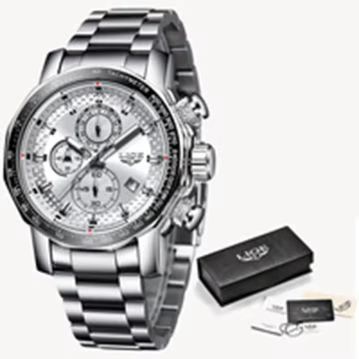 Reloj De Pulsera De Cuarzo LIGE Para Hombre Estilo Militar Deportivo Y Negocio Acero Inoxidable Resistente Al Agua Grande Y Lujo Con Manos Luminosas Y Fecha Automática - 1