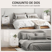 HOMCOM Pack de 2 Mesitas de Noche Mesillas de Noche Dormitorio con 2 Cajones y Patas de Acero Estilo Moderno 40x35x50 cm Blanco - details 0
