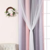 Cortinas Decorativas Perforadas En Gradient Gris Y Rosa Con Estrellas Para Dormitorio De Niñas Sala De Estar Semi-Blackout - details 4