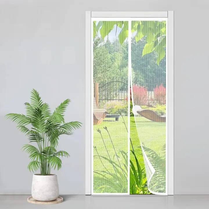 Mosquitera Puerta Magnetica 80x190cm, Cortina Mosquitera con Imanes Potentes, Fácil Instalación, Cierre Automático, Fácil para Niños y Mascotas, para Puerta de Sala/Balcón/Patio, Blanco - 1