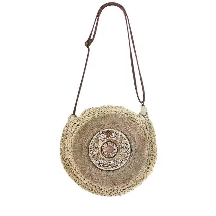 MODELISA Bolso Bandolera De Hombro Rafia Paja Abalorios Flecos Playa Estilo Casual Mujer - 1