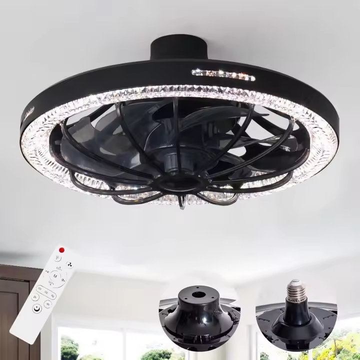 Ventilador de Techo de 13 pulgadas con Luz Led Regulable, 3 Colores 3000K-6500K, 3 Velocidades, ventiladores de Techo Emprocables with Luces para Dormitory, Cocina, Salón-Negro - 1