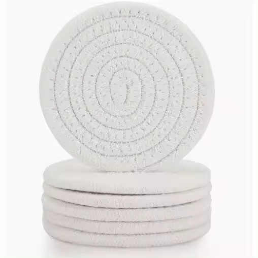 Armarios superabsorbentes para bebidas, elegantes armarios redondos tejidos a mano para mesa de centro, protección de mesa, 4,3 pulgadas, blanco - 1