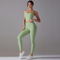 Conjunto De Yoga Deportivo Halter Sin Mangas Top Y Pantalones Para Gimnasio Fitness Entrenamiento Correr Ciclismo Color Sólido - details 11