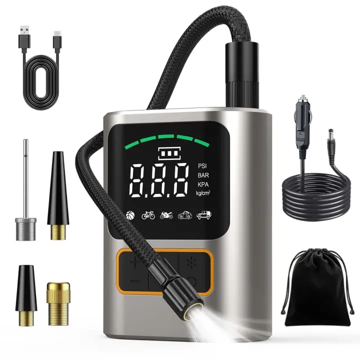 Mini Bomba de Aire Eléctrica, Nueva Versión, inflador de neumáticos para Coche, Bicicleta, para Coche Bomb, Pantalla LCD digital, 4000 mAh, 150 PSI, compresor de Aire portátil para Coche, Bicicleta, moto y Balón. - 1