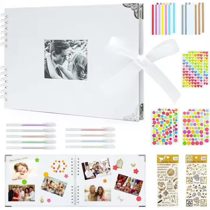 de Fotos Para Pegar 80 Páginas  de Fotos Scrapbook  Fotos DIY Scrapbooking  Set Álbum de Fotos para Personalizar Regalo para Boda Aniversario Cumpleaños Navidad - 1