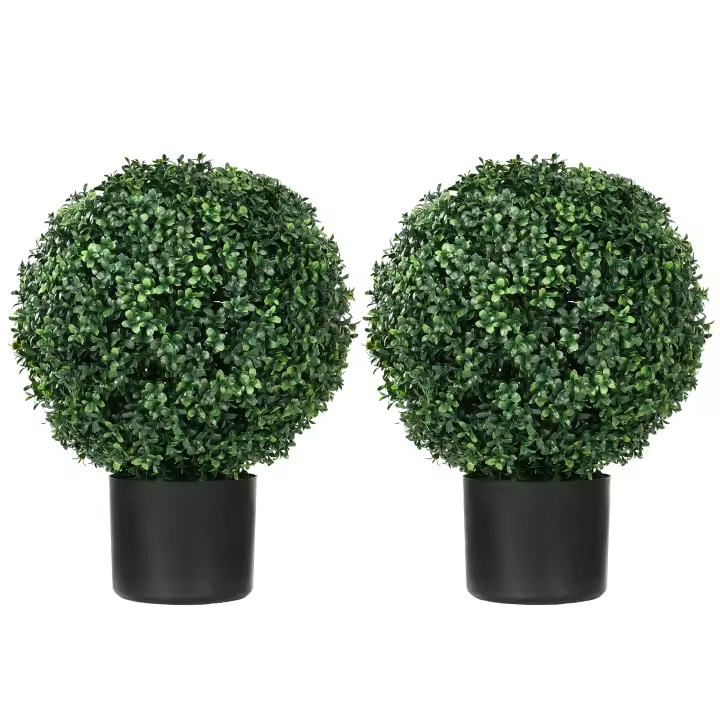 HOMCOM Plantas Artificiales, Set de 2 Plantas Artificiales Resistentes a los Rayos UV en Maceta, Boj de 52 cm, Planta de Interior para Jardín, Salón, Verde - 1