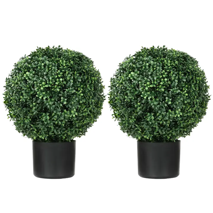 HOMCOM Plantas Artificiales, Set de 2 Plantas Artificiales Resistentes a los Rayos UV en Maceta, Boj de 52 cm, Planta de Interior para Jardín, Salón, Verde - 1