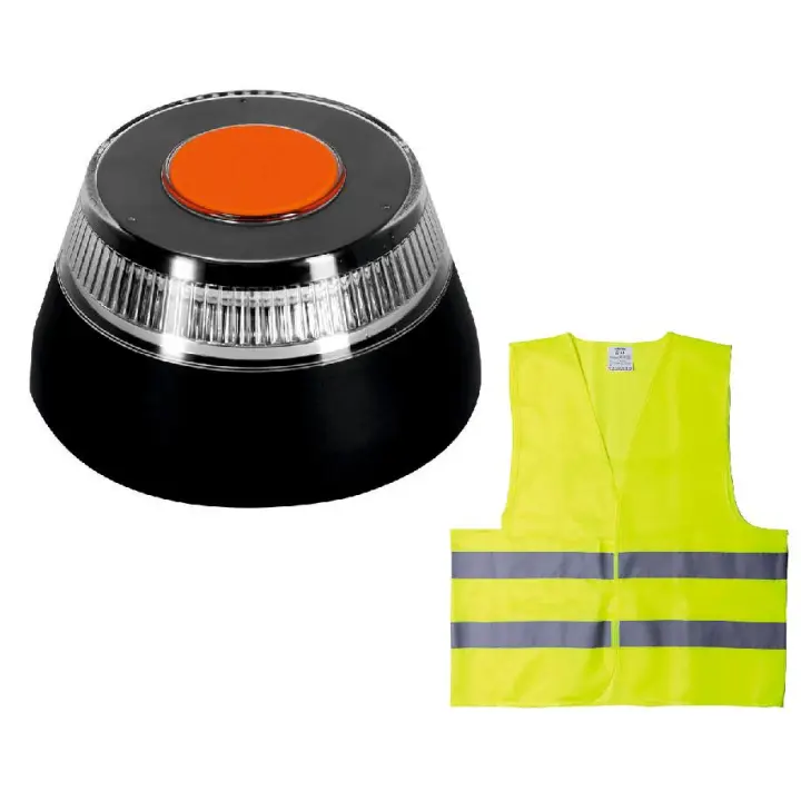Baliza V16 conectada+Chaleco.  V16 conectada con geolocalizacion DGT 3.0, luz de emergencia homologada, conectada y autorizada por DGT, señal V16 con pilas incluidas, conectividad Telefonica datos hasta 2038,vision 360 grados, más Chaleco reflectante - 1