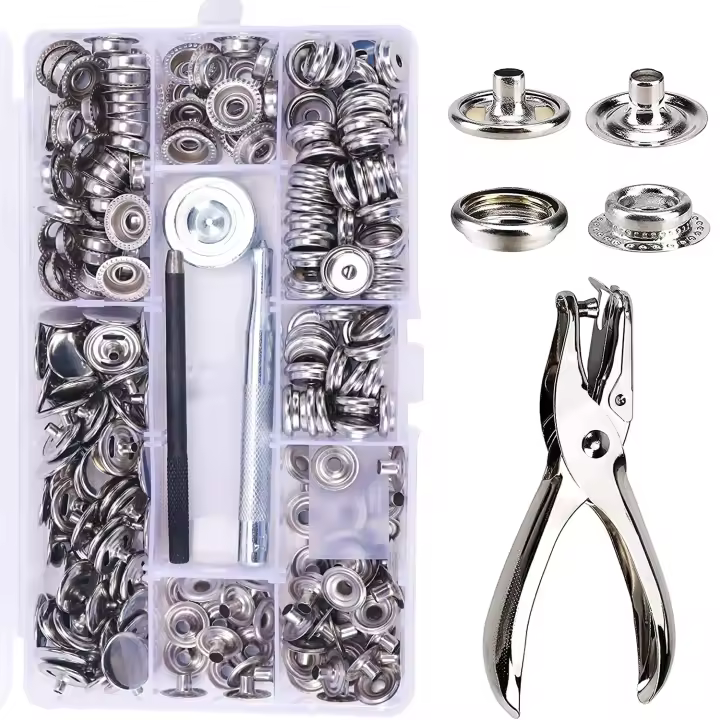 Kit De Hebilla Cuatro En Uno De Acero Inoxidable 15mm Conjunto De 60 Piezas Adecuado Para Cubiertas De Barco Costura En Cuero Lona Jeans Chaquetas - 1