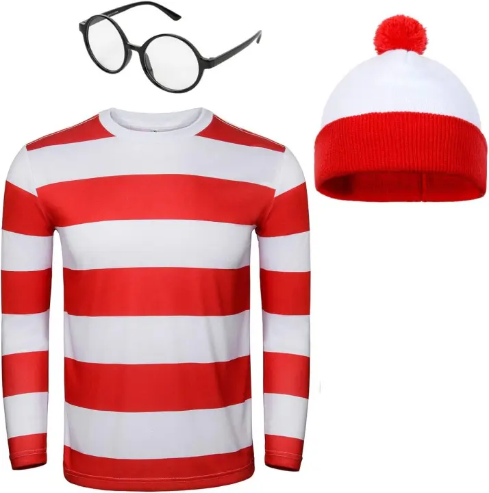 Camiseta a Rayas Rojas y Blancas para Hombres Adultos - 1