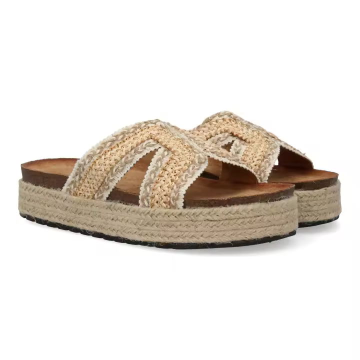 PuntoSalao Sandalias planas en yute pala trenzada para mujer color beige 3U11 - 1
