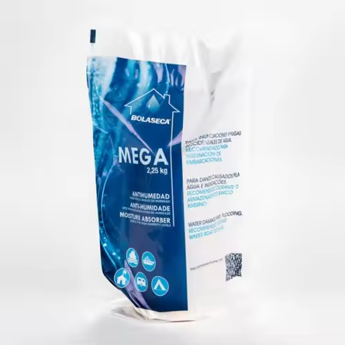 ANTIHUMEDAD MEGA 2,25Kg ABSORBE HUMEDAD PARA ESPACIOS DE EXCESIVA HUMEDAD, INUNDACIONES, Desvanes y buhardillas, sótanos y trasteros, caravana, embarcación, garaje particular, segunda residencia, garajes comunitarios BOLASECA - 1