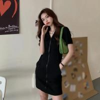 Vestido Mujer Casual De Algodón Con Capucha Cierre Frontal a La Cremallera Cinturón Y Bolsillos Manga Corta Mini Vestido Estilo Deportivo Ajustado Bodycon - details 29