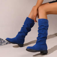 Botas De Media Caña Cómodas Para Mujer Con Punta Redonda, Slip-on, Tacón Medio, Plataforma, Upper De Tela, Suela De TPR, Diseño Clásico. - details 13