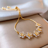 Pulsera De Moda Para Mujeres Con Diamantes Ajustable En Color Oro Con Encanto De Estrella Y Flor Joyería De Boda - details 8