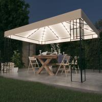 vidaXL Cenador con Tira de Luces 3x4 m Pérgola Parasol Carpa Jardín Color Crema,  Antracita, y mas - details 0