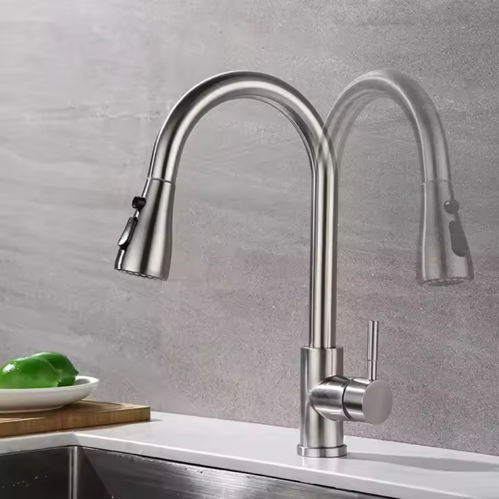Grifo de acero inoxidable para fregadero de cocina, grifería de agua fría y caliente, extraíble, con 3 boquillas funcionales - 1