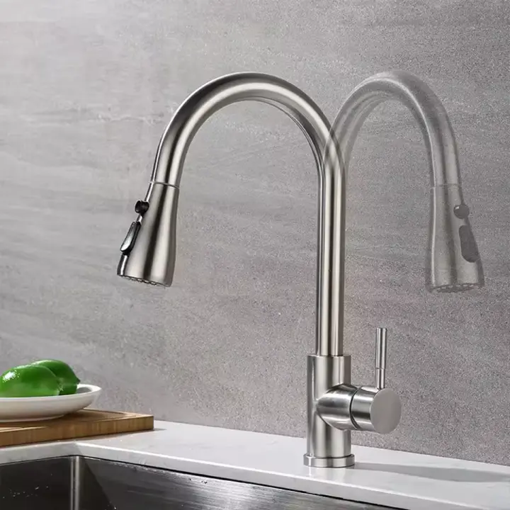 Grifo de acero inoxidable para fregadero de cocina, grifería de agua fría y caliente, extraíble, con 3 boquillas funcionales - 1