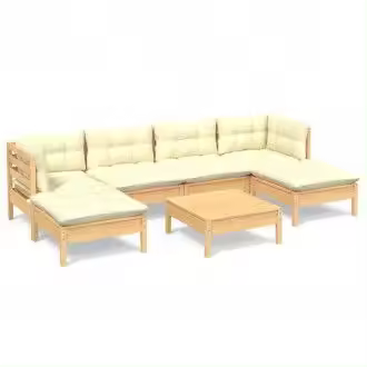 VIDAXL 3097085 conjunto de muebles para jardín de madera maciza de pino con cojines crema vida xl - 1