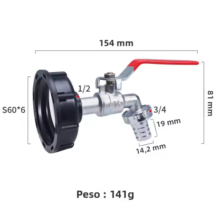 Adaptador De Grifo De Tanque IBC Duradero Tapa S60*6 Hilo Crudo a Conector 1/2' 3/4' Válvula De Repuesto Para Jardín Y Hogar - 1