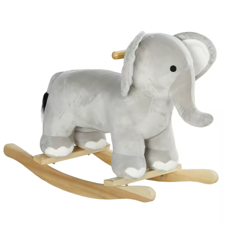 AIYAPLAY Caballo Balancín para Niños de 2-4 Años Caballo de Juguete en Forma de Elefante con Sonido Asas y Base de Madera Carga 40 kg 64,5x31x52 cm Gris - 1