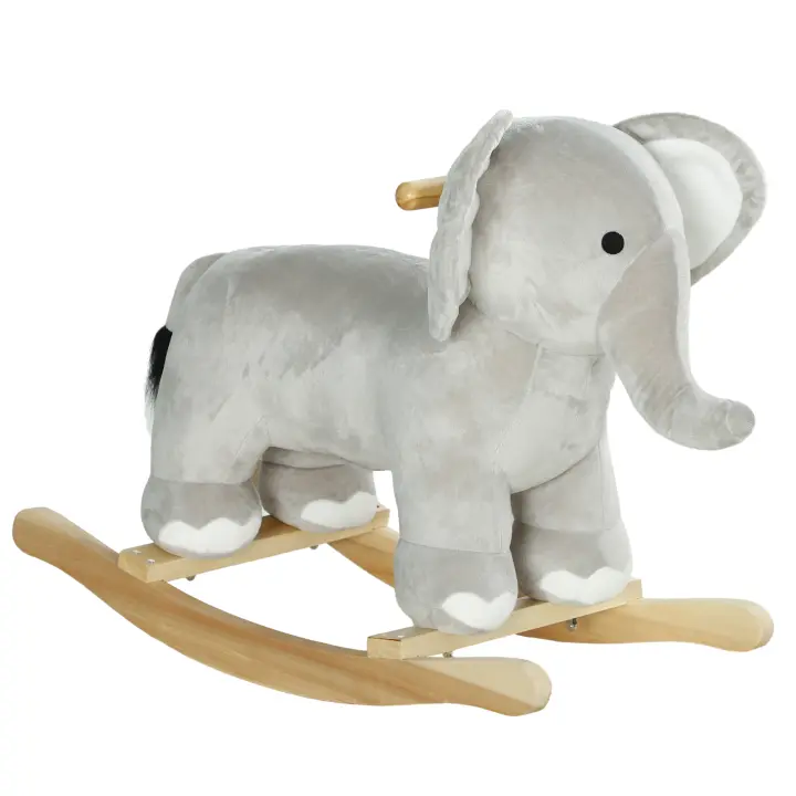 AIYAPLAY Caballo Balancín para Niños de 2-4 Años Caballo de Juguete en Forma de Elefante con Sonido Asas y Base de Madera Carga 40 kg 64,5x31x52 cm Gris - 1